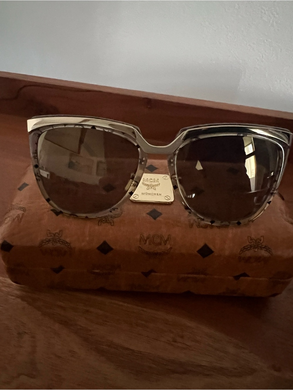 MCM Tortoiseshell Cat-Eye Sunglasses with Gold Logo Plaque